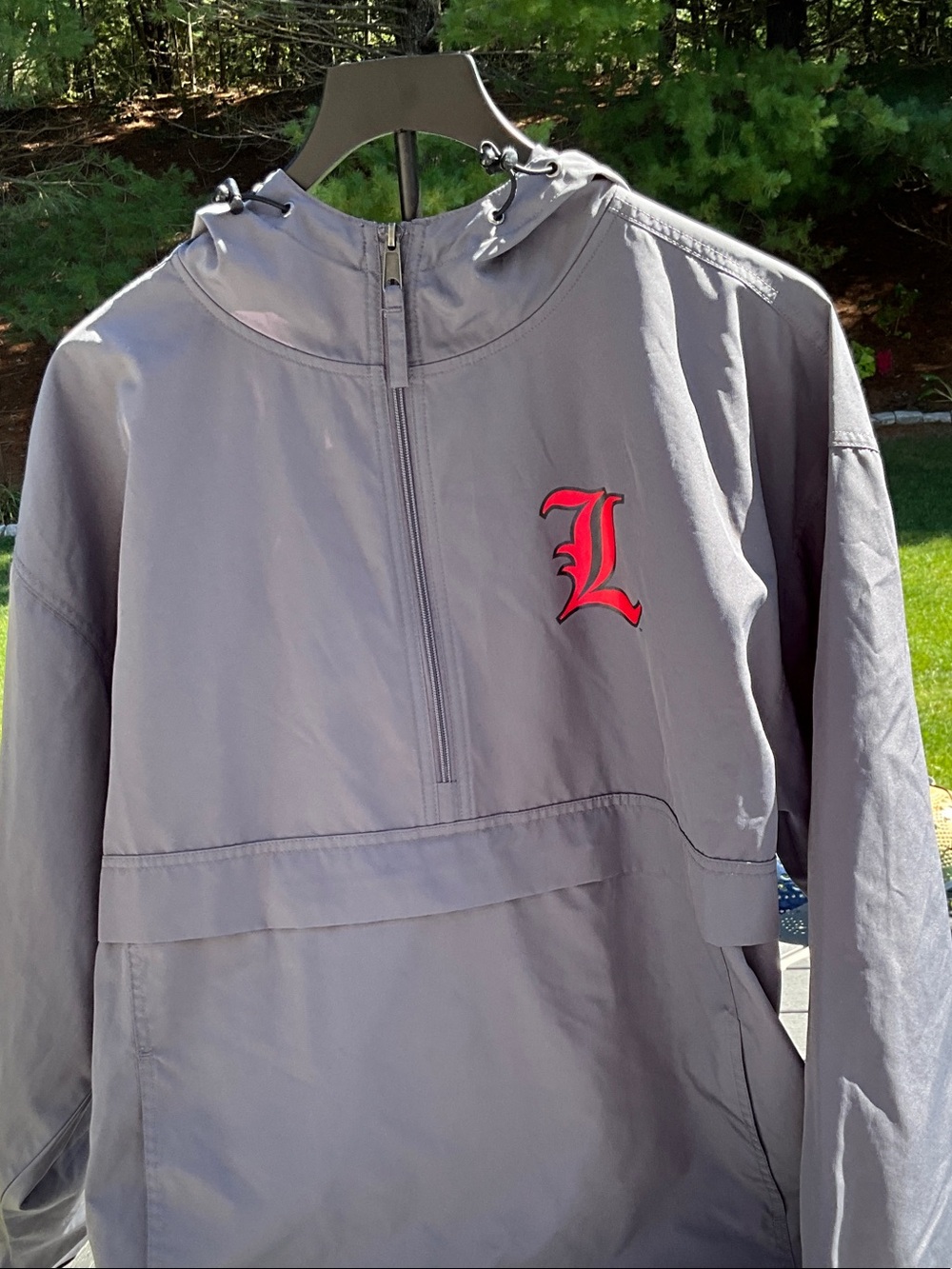 Champion Gray Pullover Jacket with Red Louisville Cardinal logo